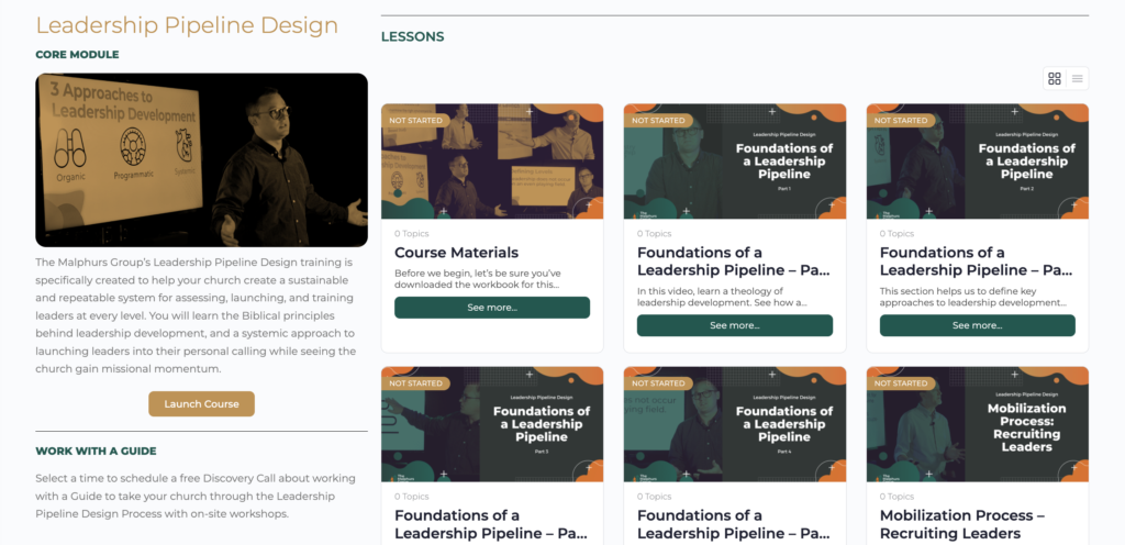 Image of the Leadership Pipeline Course from The Malphurs Group, an organization helping with Church Revitalization, Health, Growth, and Discipleship Resources