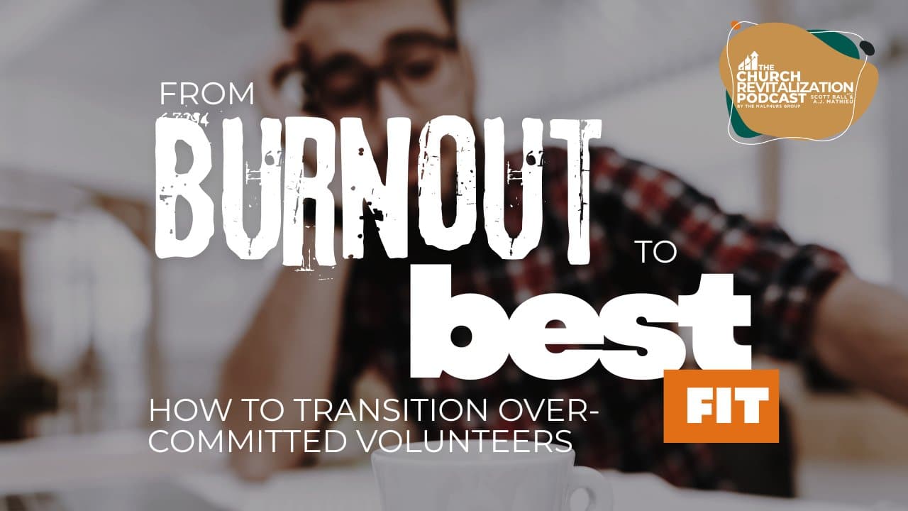 Church-Revitalization-Health-Growth-Discipleship_The-Malphurs-Group moving-church-volunteers-from-burnout-to-best-fit Church leader having encouraging conversation with volunteer about finding their best-fit ministry role from The Malphurs Group, an organization helping with Church Revitalization, Health, Growth, and Discipleship Resources