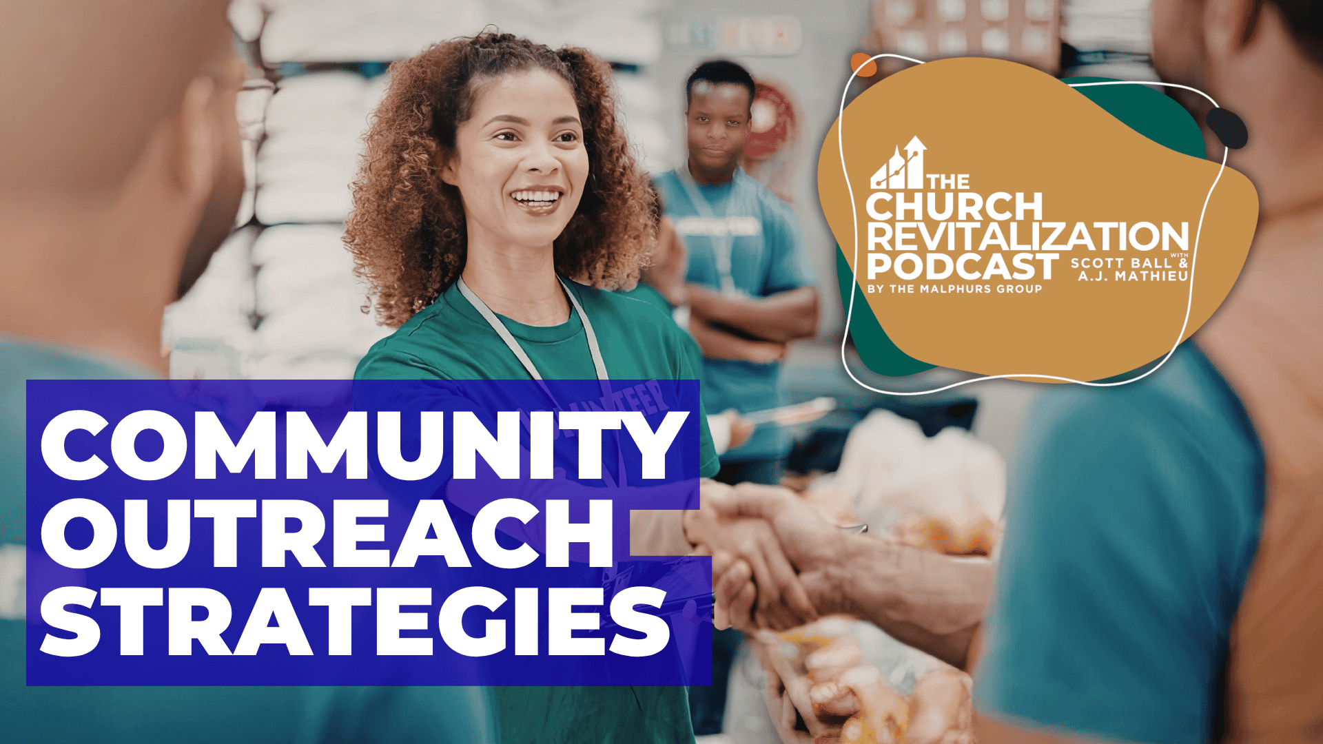 Church-Revitalization-Health-Growth-Discipleship_The-Malphurs-Group_church-community-outreach Volunteers engaged in community outreach, shaking hands and smiling in a lively environment.